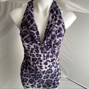 Sweet Pea by Stacy Frati black gray animal print cowl top L